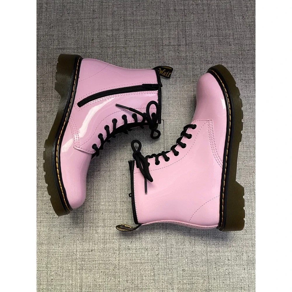 Dr. MARTENS 1460 Patent Leather Boots Kids Size 4 EU 36 Pale Pink NEW Side Zip